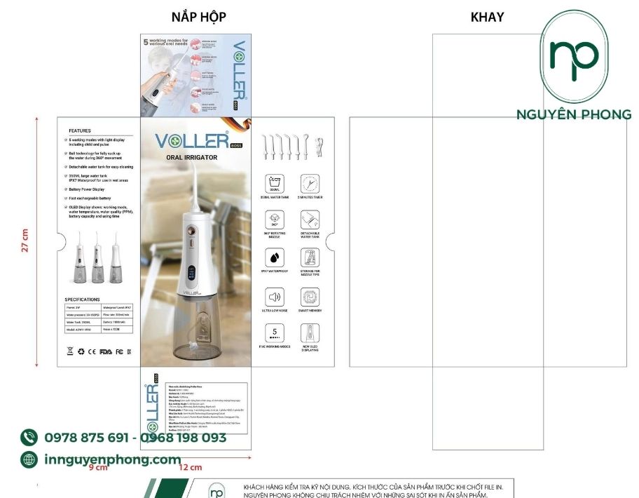 Mâu in hộp đựng máy tăm nước mẫu sẵn tại Nguyên Phong 
